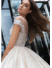 Cap Sleeve Beaded Tulle Cathedral Glitter Wedding Dress